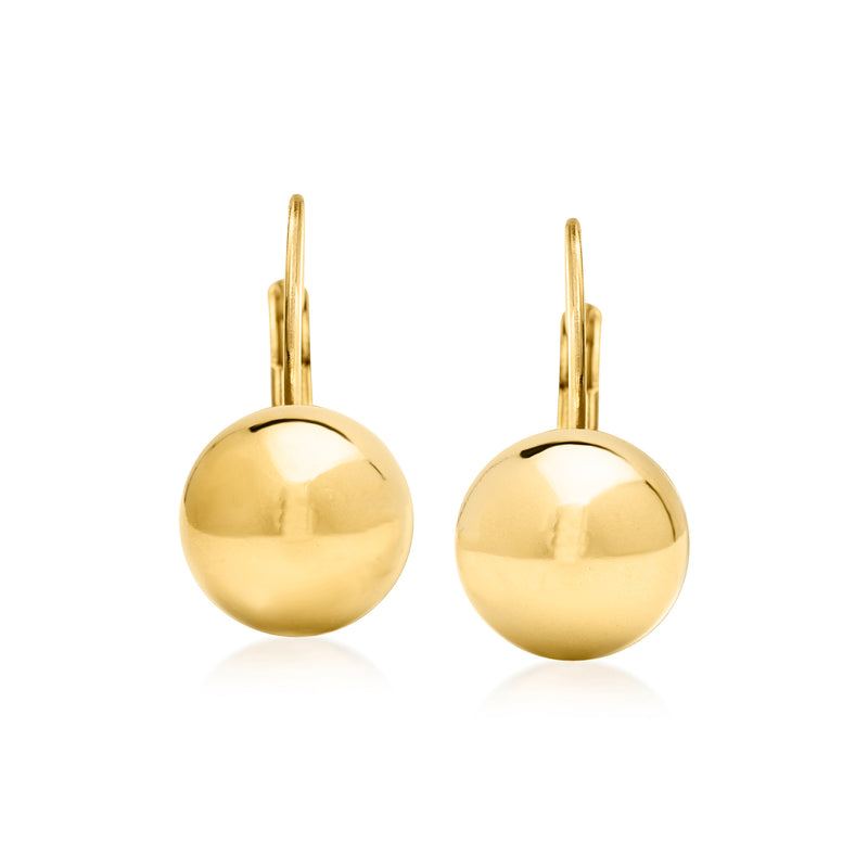 Gold ball drop leverback earrings with polished round discs