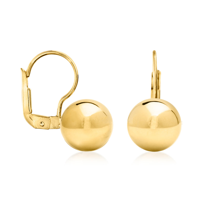 Polished gold round ball drop earrings with leverback clasp