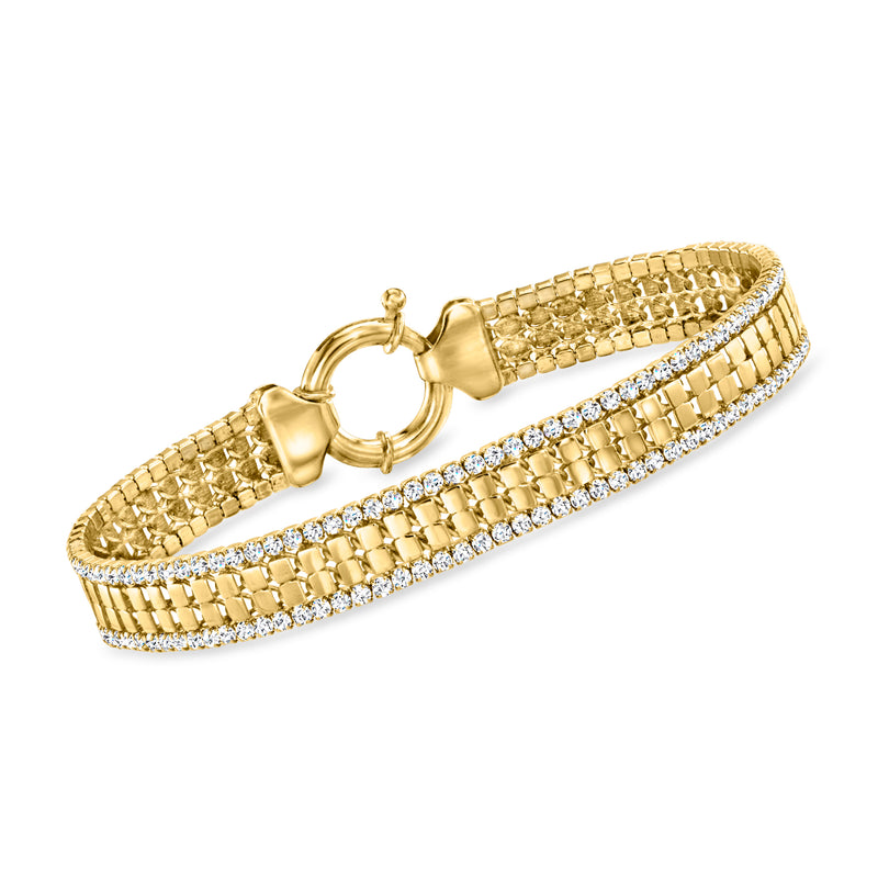 18kt gold over sterling CZ oval-link bracelet with hinged clasp and clear stones