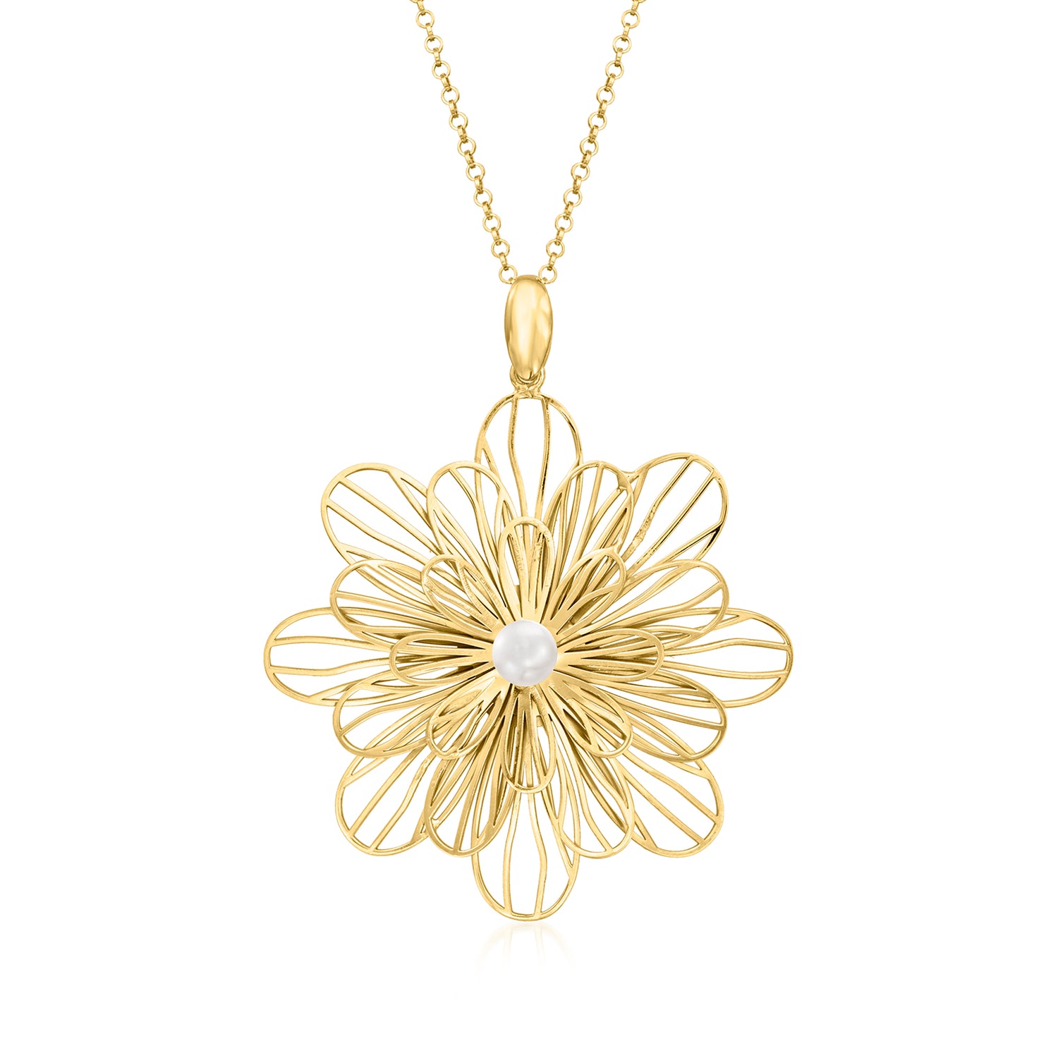 Italian 18kt Gold Over Sterling Daisy Pendant Necklace with 5-6mm Cultured Pearl