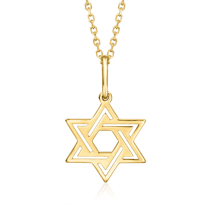 14kt yellow gold Star of David pendant necklace on chain with geometric center cutout
