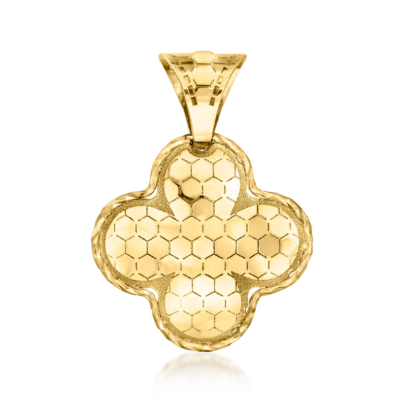 18kt yellow gold clover pendant with honeycomb pattern