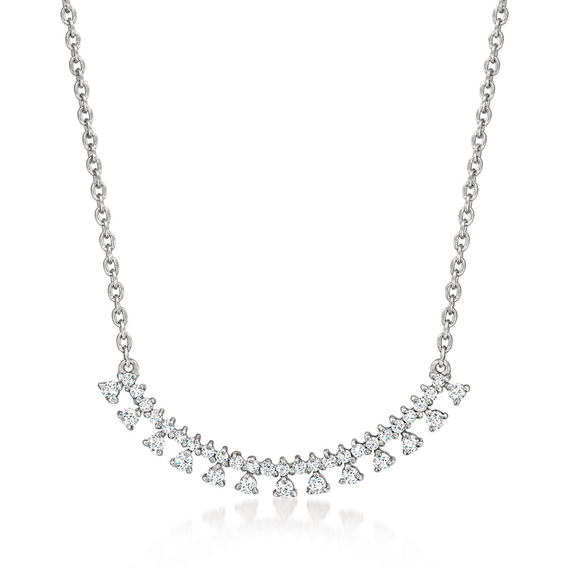Sterling silver diamond curved bar necklace with multiple drop pendants