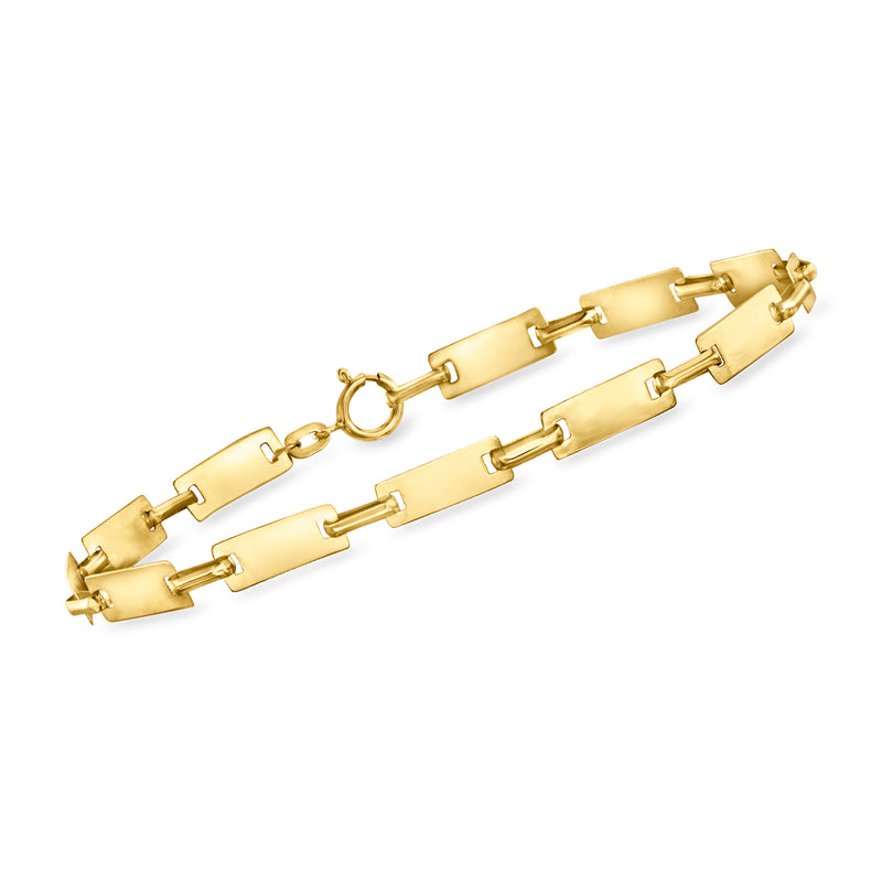 14kt yellow gold rectangle-link bracelet with hinged box clasp and safety bar