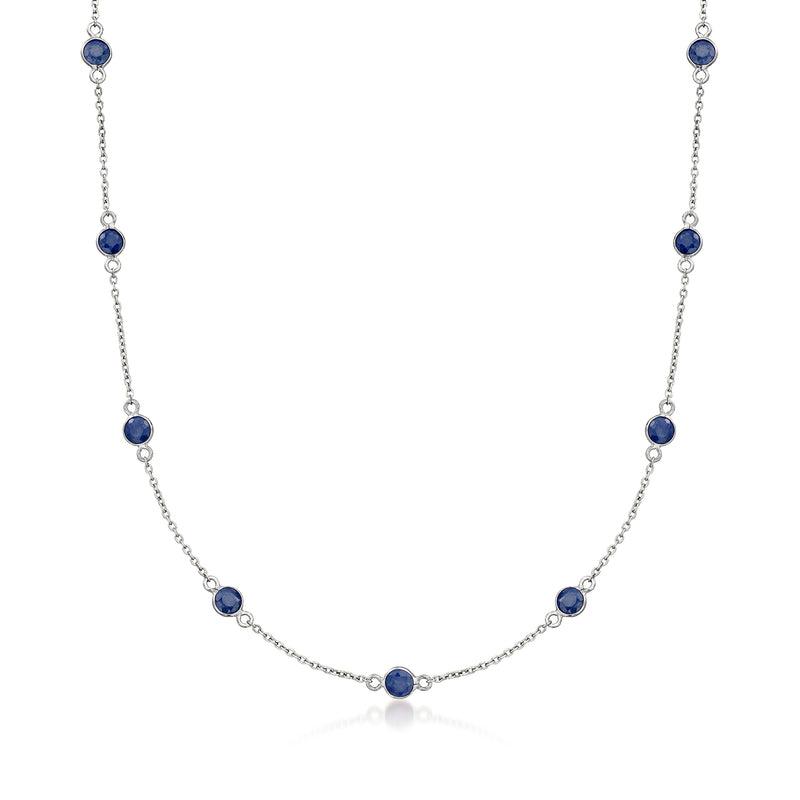 Sterling silver necklace with oval blue sapphire station links on a chain