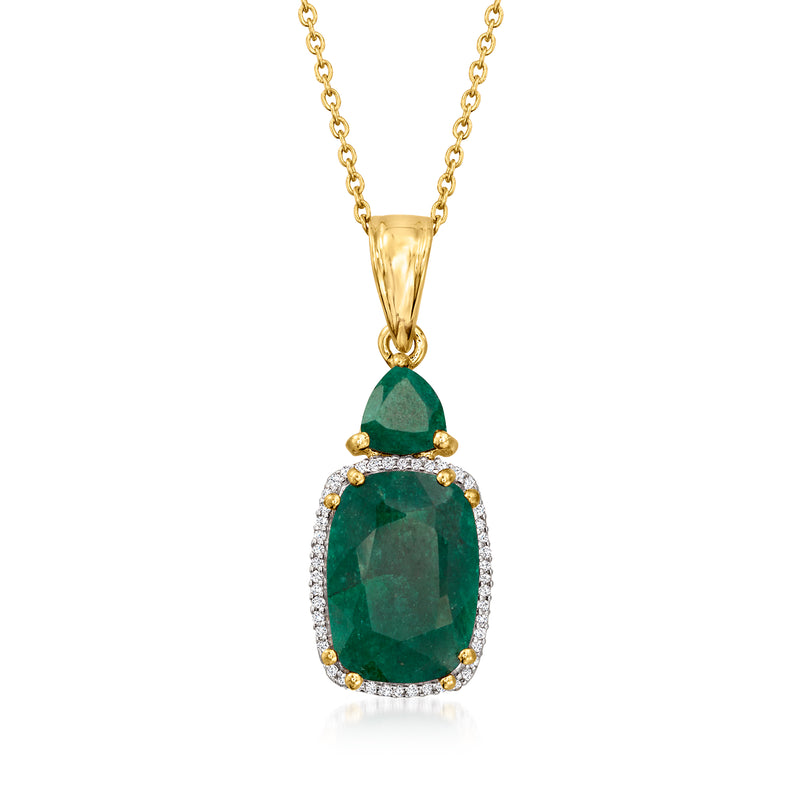Emerald and diamond pendant necklace in gold over sterling with green oval stone