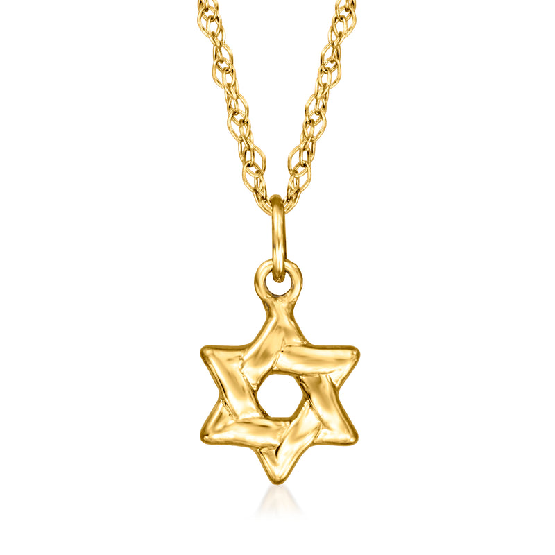 14kt yellow gold Star of David pendant necklace on a chain, small polished star charm