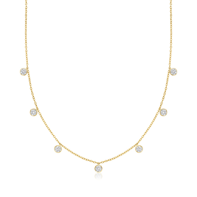 Gold over sterling diamond circle station necklace with round stones
