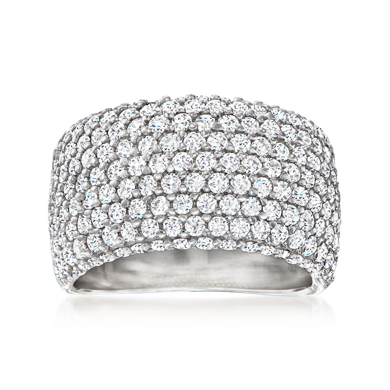 Sterling silver pavé CZ ring with wide domed band