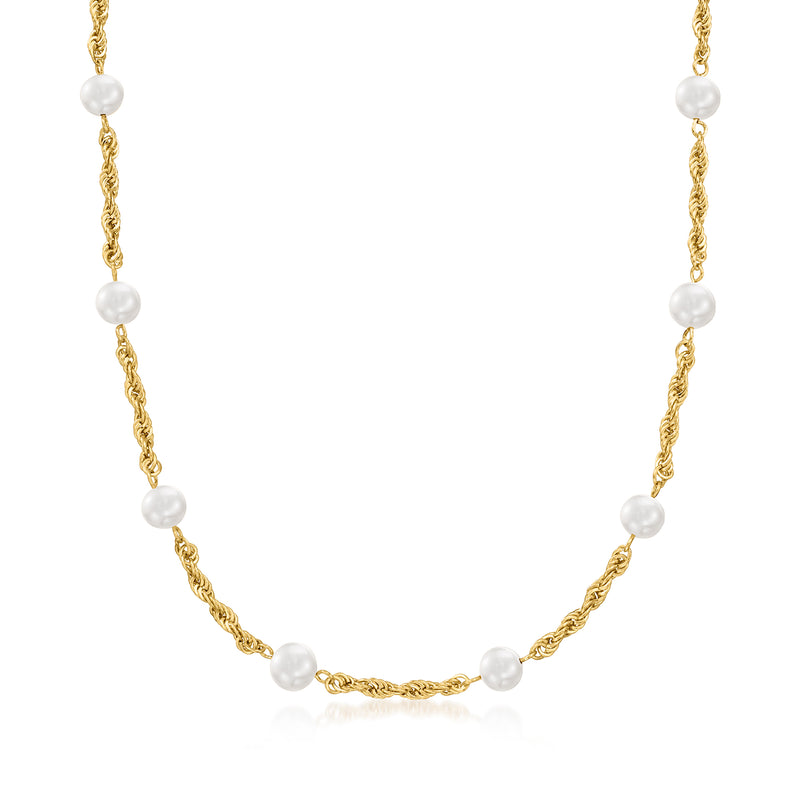 Gold rope-chain necklace with evenly spaced cultured pearl beads