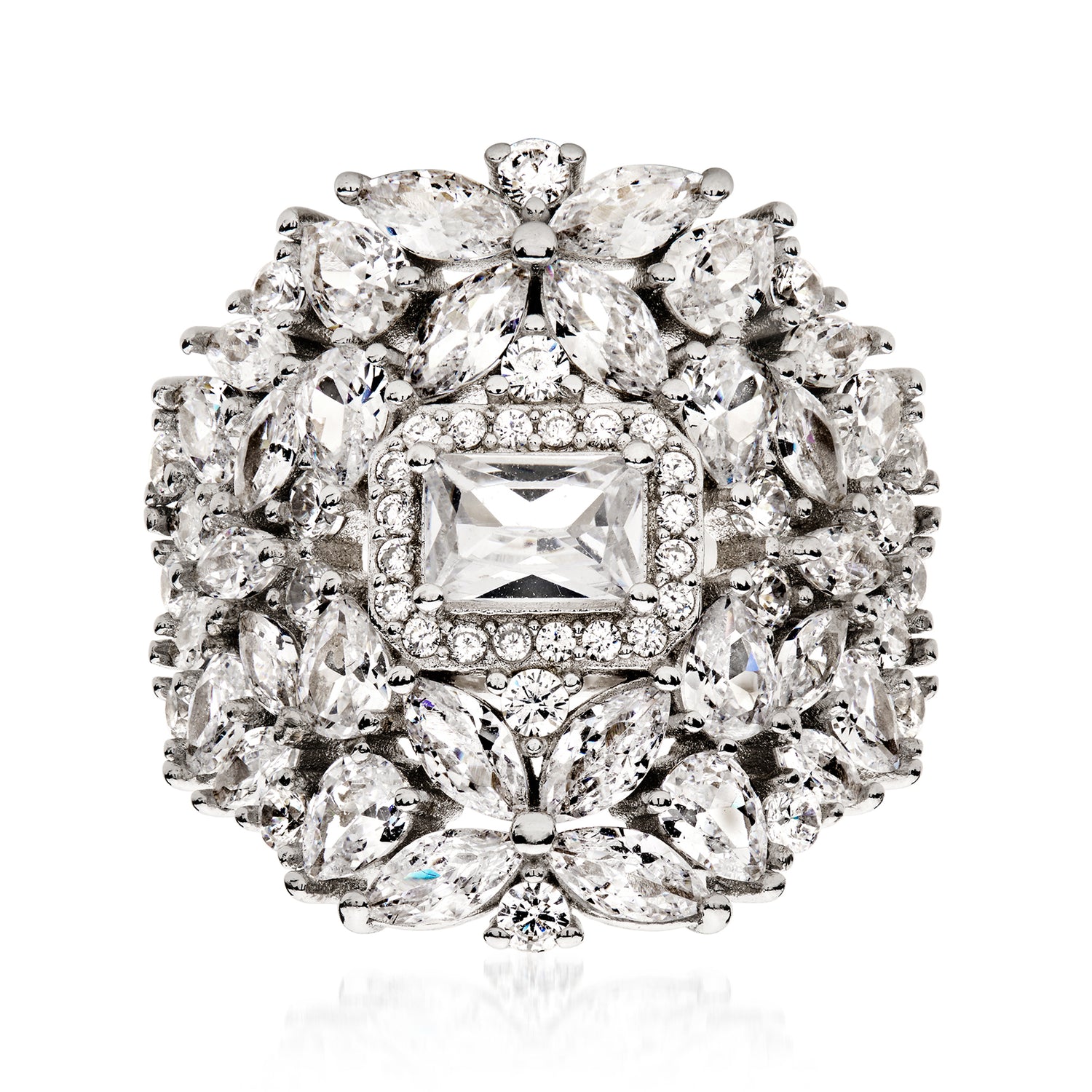 Italian 4.70 ct. t.w. CZ Floral Ring in Sterling Silver