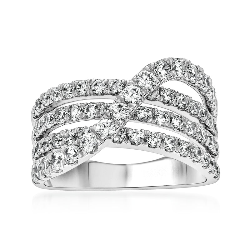 14kt white gold diamond wave ring with multi-row scalloped setting