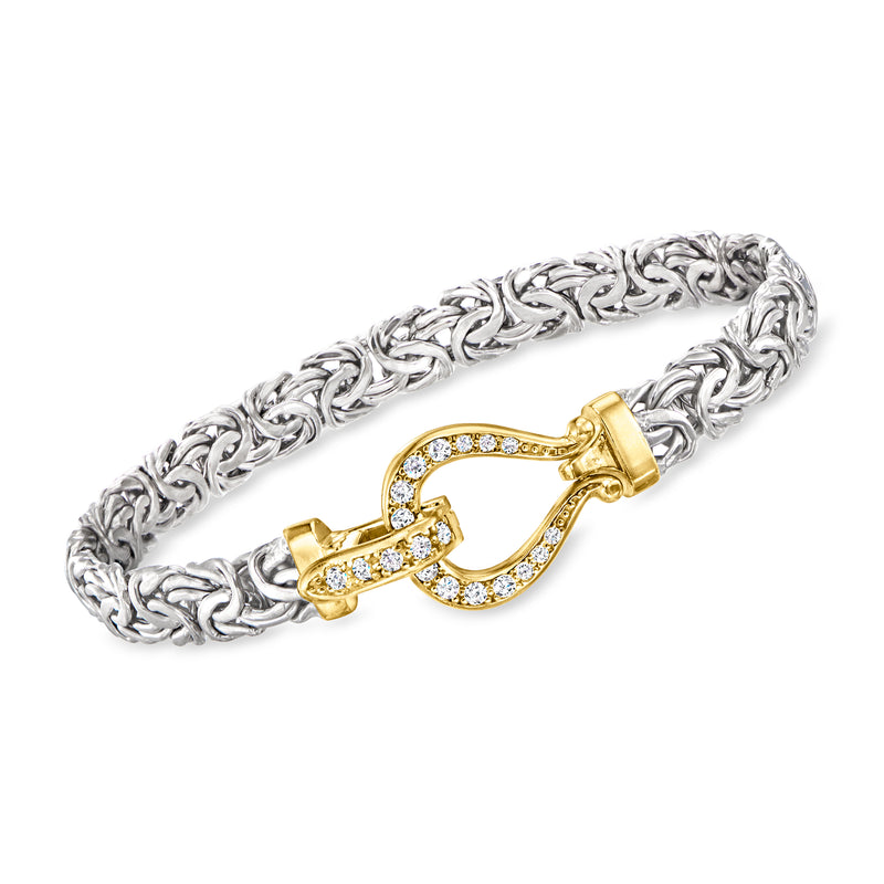 Sterling silver CZ Byzantine bracelet with gold clasp and interlocking links