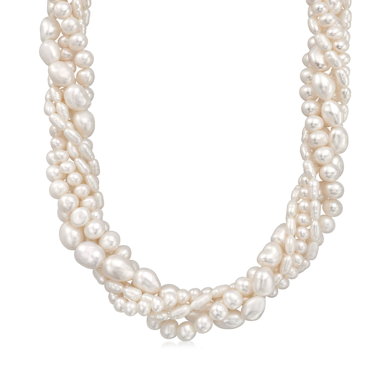 Multi-strand torsade necklace with white cultured pearl beads