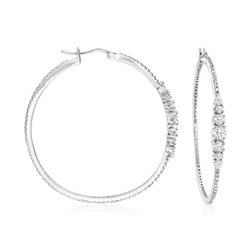 Sterling silver CZ hoop earrings with row of baguette and round stones
