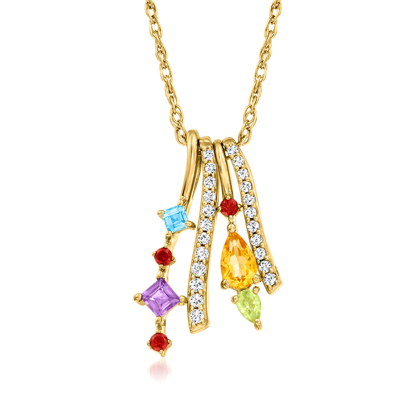 18kt gold over sterling multi-gemstone drop pendant necklace with diamond accents