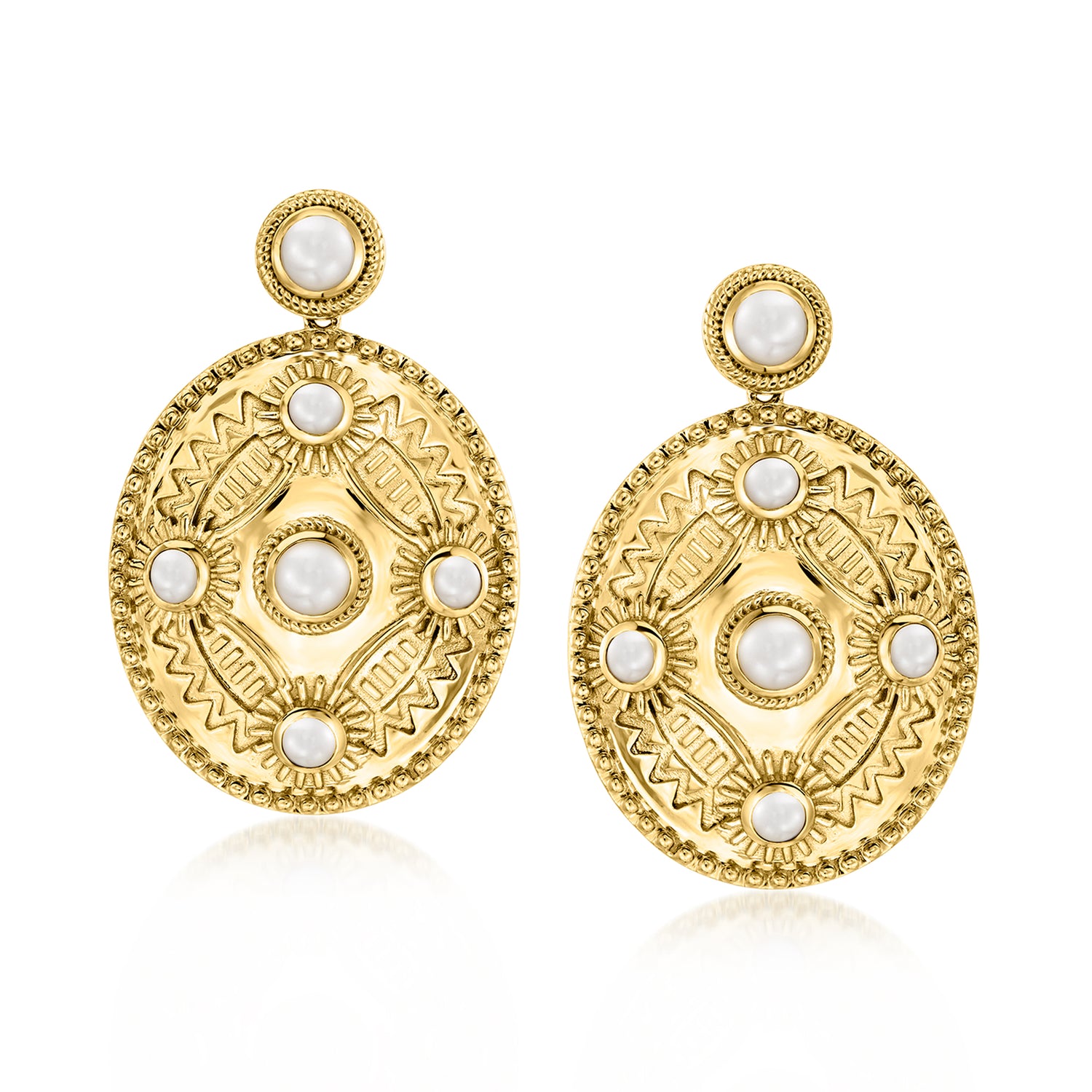 3-4mm Cultured Pearl Etruscan-Style Drop Earrings in 18kt Gold Over Sterling