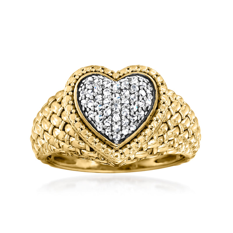 Heart-shaped diamond cluster ring in 18kt gold over sterling, pave-set