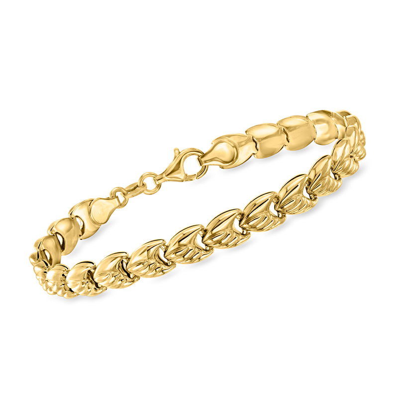Gold over sterling link bracelet with round scalloped links and lobster clasp
