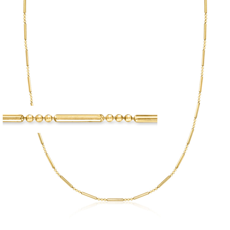 Gold bead-chain link necklace with small polished bar links