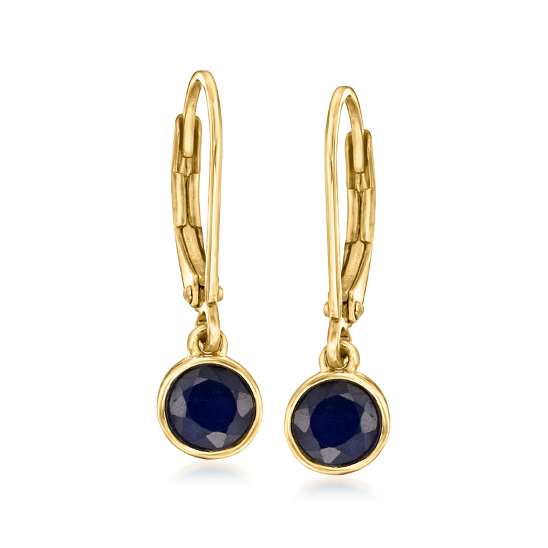 18kt gold over sterling sapphire drop leverback earrings with round bezel-set stones
