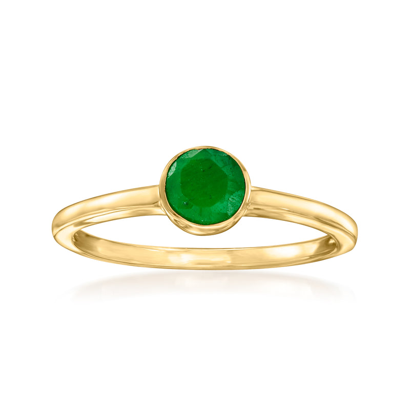Round green bezel-set emerald-style ring on 18kt gold over sterling band
