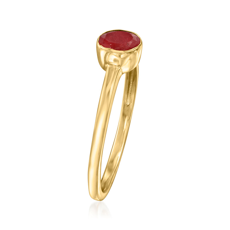 Gold bezel-set ruby ring, round red gemstone in close-setting on slim band