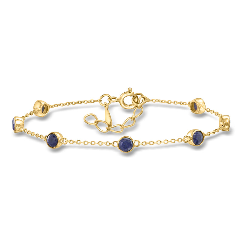 18kt gold over sterling station bracelet with round bezel-set blue sapphire accents
