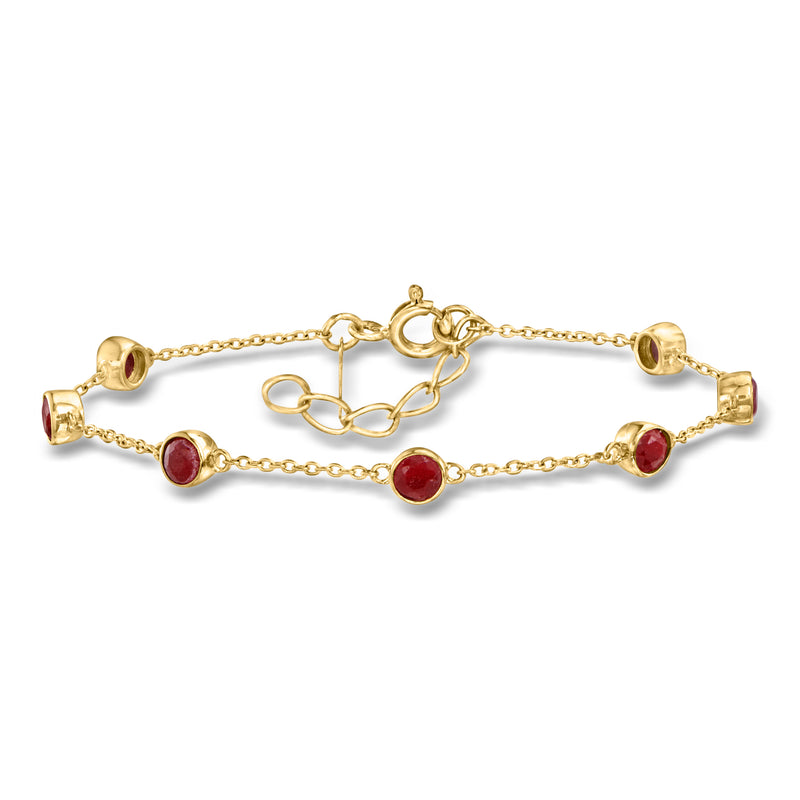 18kt gold over sterling bracelet with round bezel-set ruby stations and link chain