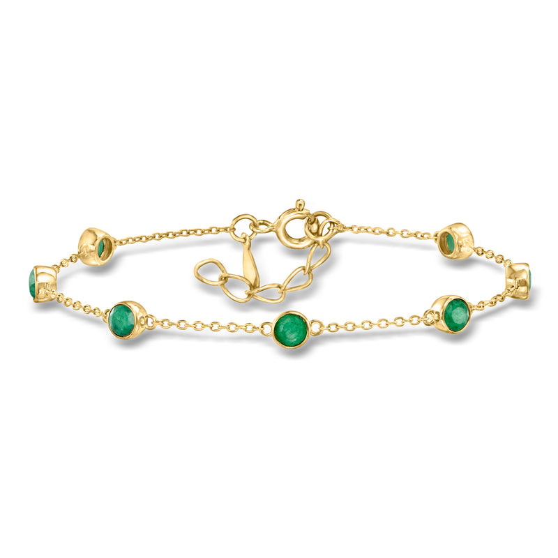 18kt gold over sterling emerald station bracelet with green bezel-set stones and chain
