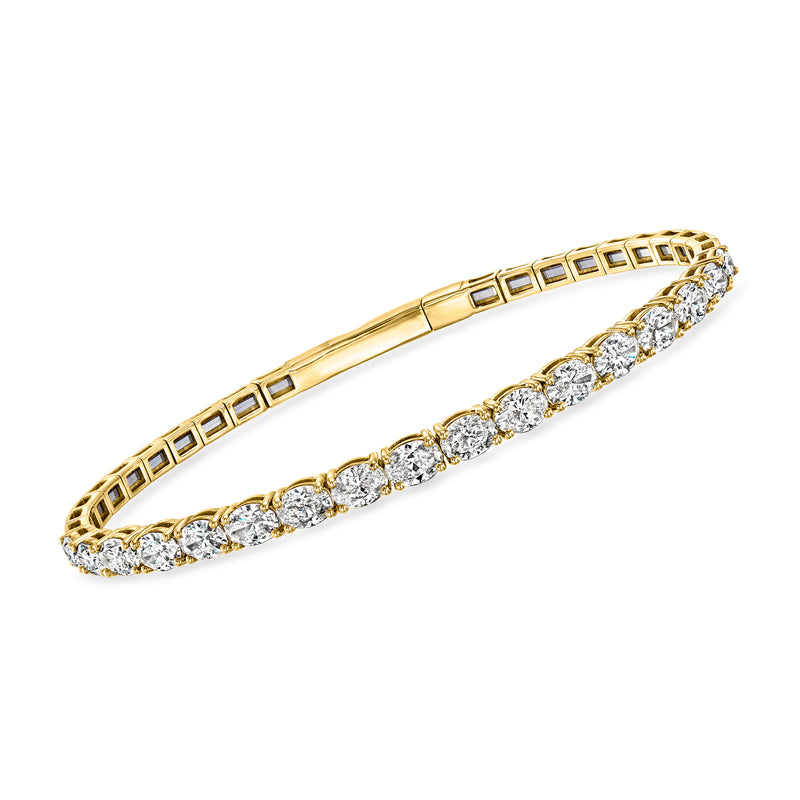 Oval lab-grown diamond flexible bangle bracelet in yellow gold