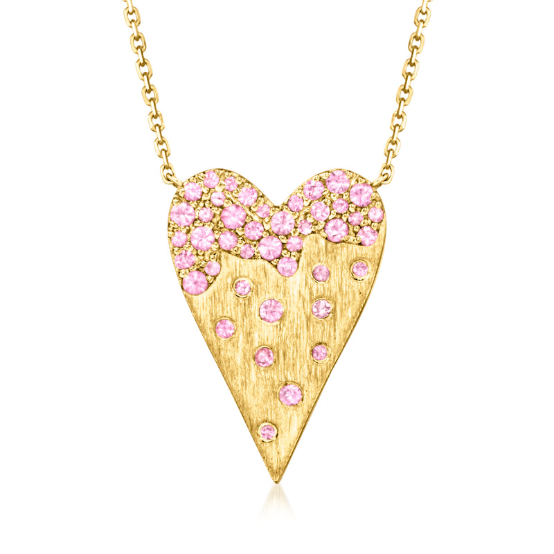 Pink sapphire heart necklace in 14kt yellow gold