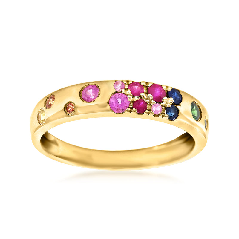 14kt yellow gold multi-gemstone ring with pink and blue gemstones