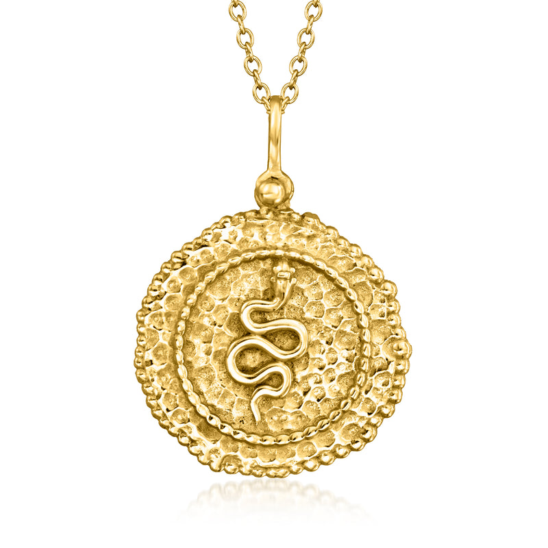 Gold over sterling snake medallion pendant necklace with textured round medallion