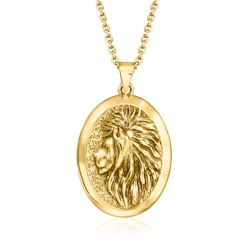 Gold-tone lion head medallion pendant necklace with oval locket and link chain