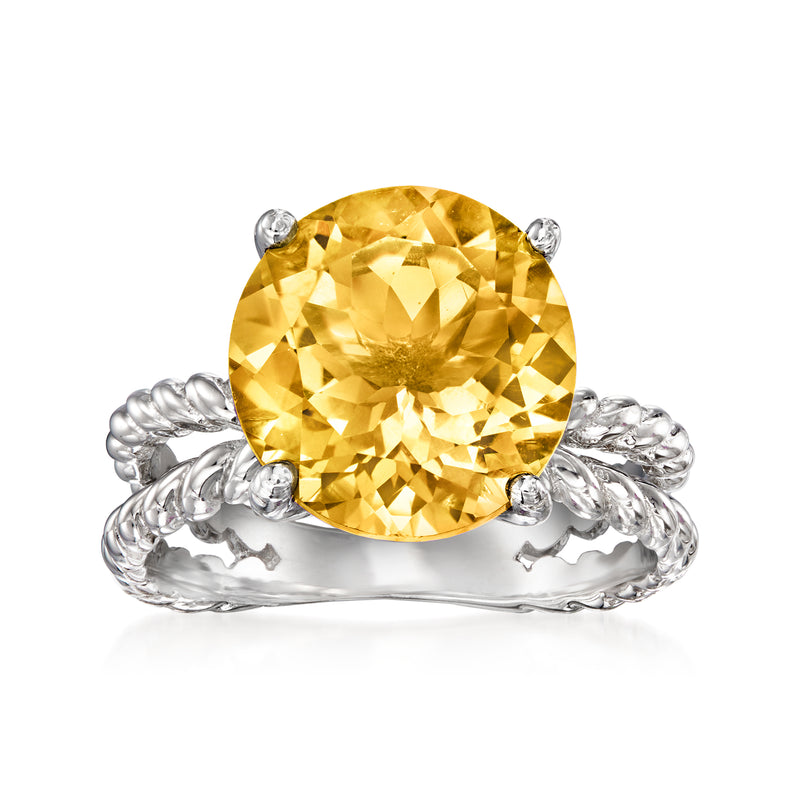 Sterling silver roped ring with large oval citrine gemstone