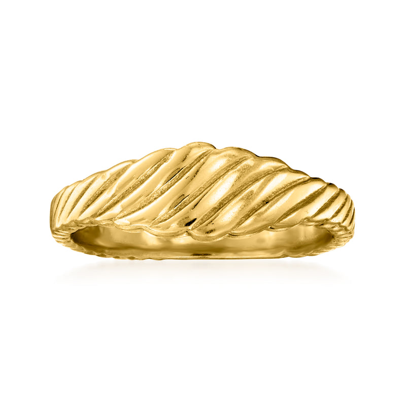 18kt gold over sterling shrimp ring with ribbed, curved gold-tone band