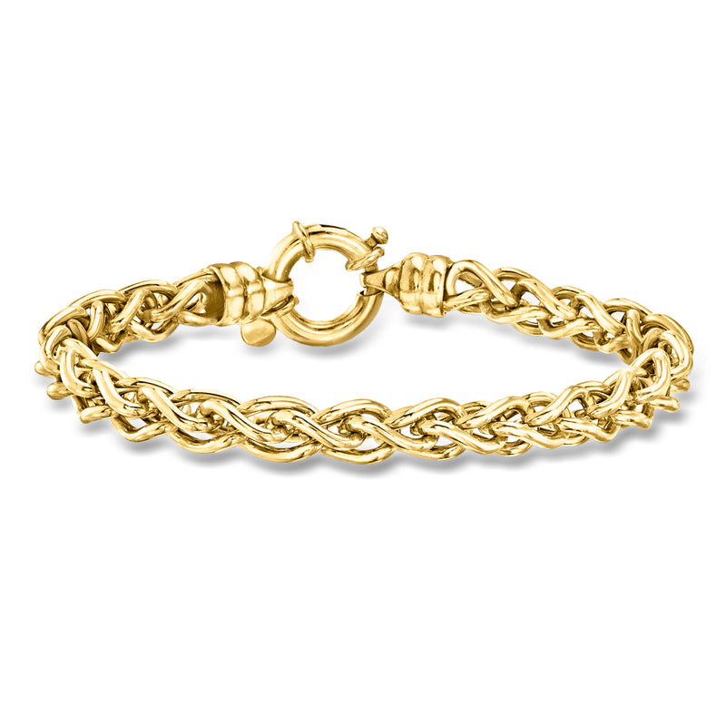 Gold over sterling wheat-chain bracelet with round links and round ring clasp