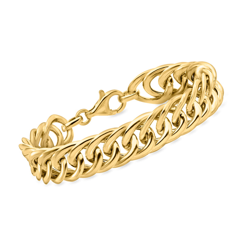 Gold over sterling flat curb-link bracelet with polished links and clasp