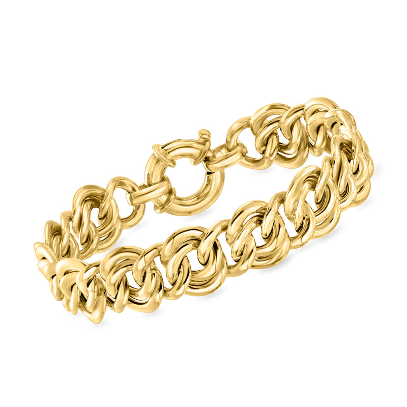 18kt gold over sterling double-link flat chain bracelet, gold-tone