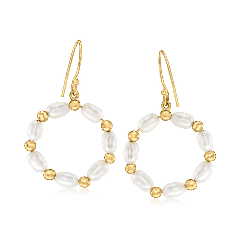 Cultured pearl circle drop earrings in 18kt gold over sterling with earwire hooks