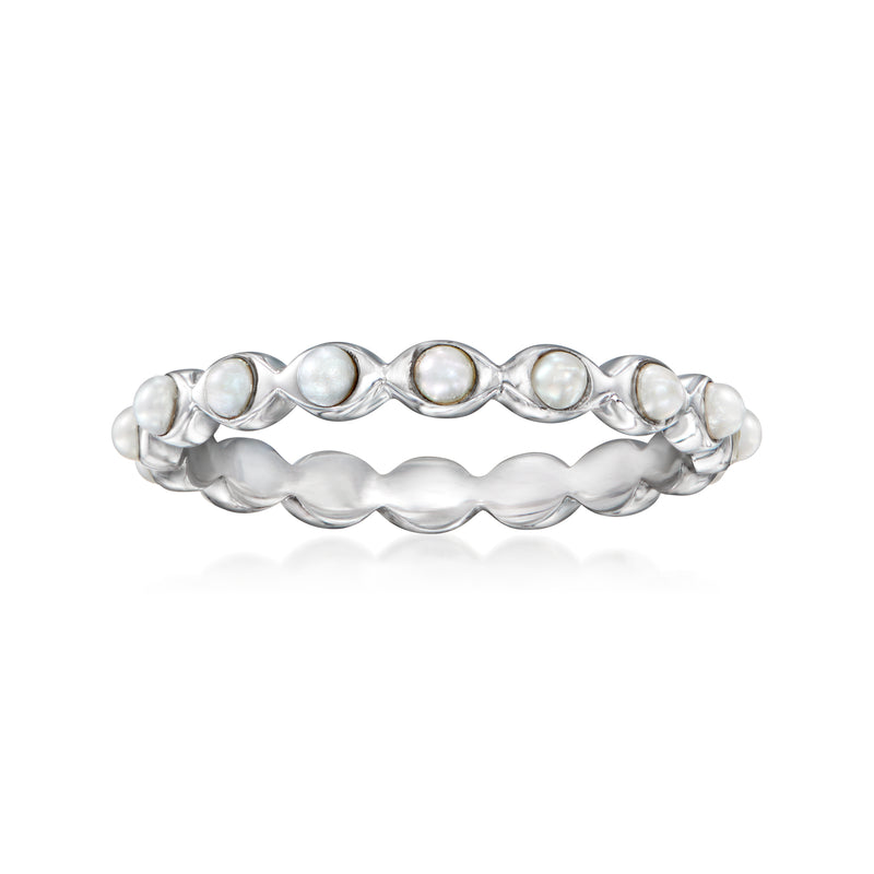 Sterling silver eternity band with white cultured pearl scalloped settings