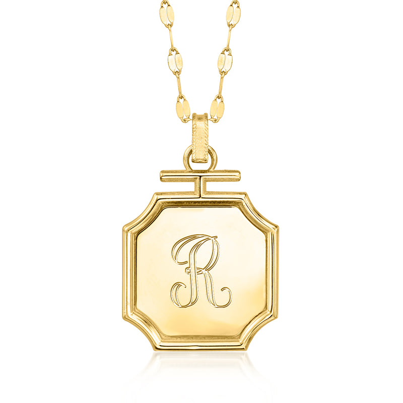 14kt yellow gold personalized frame pendant necklace with octagon monogram letter R
