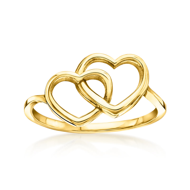 Polished yellow gold ring with interlocking heart links