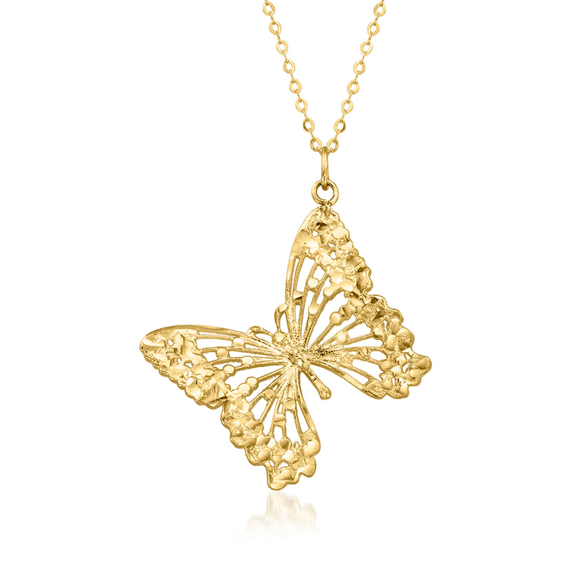 14kt yellow gold openwork butterfly pendant necklace with fine chain