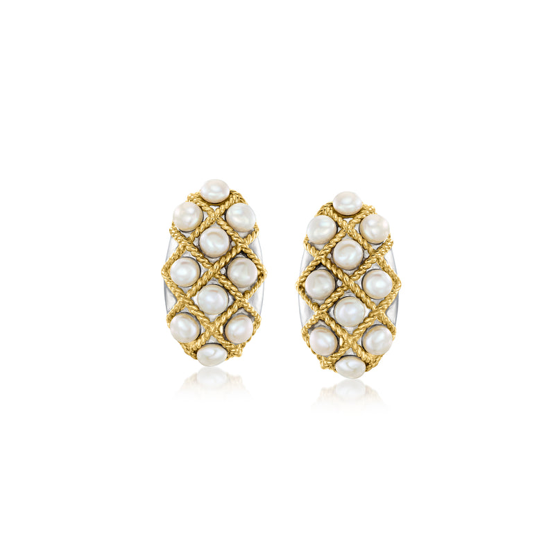Cultured pearl cluster stud earrings, 3.5–4mm, 18kt gold over sterling with post backs