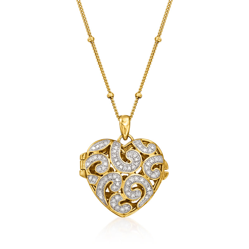 Gold over sterling heart locket necklace with diamond-accented filigree heart pendant