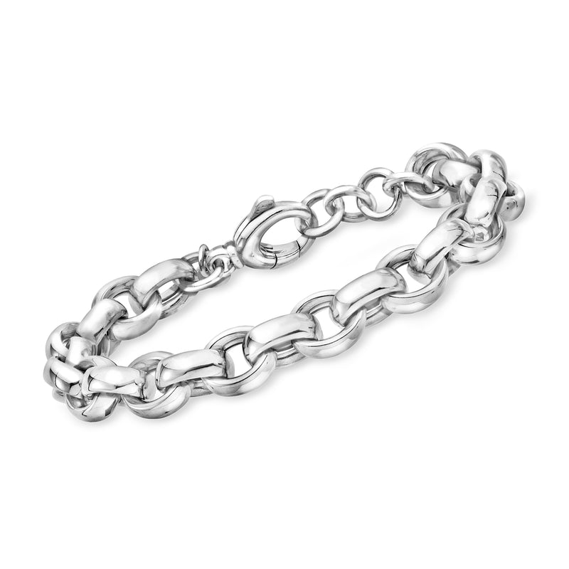 Sterling silver cable-link chain bracelet with interlocking oval links and clasp