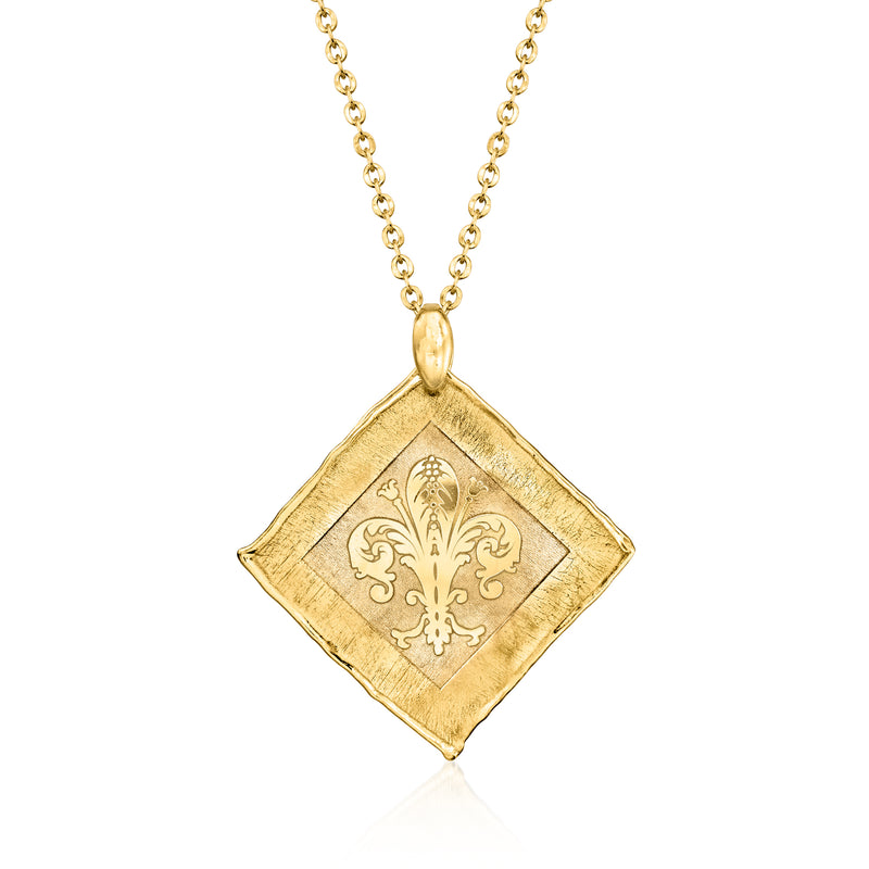 18kt gold over sterling necklace with square fleur-de-lis pendant and linked chain