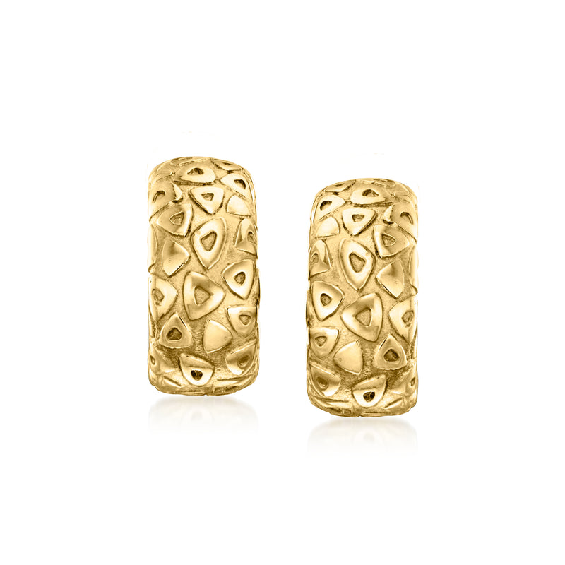 Chaumet vintage 18kt yellow gold curved earrings with carved lattice texture